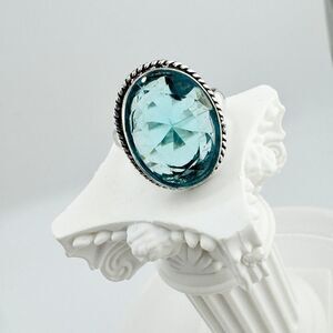 Vintage Blue Topaz Statement Ring 925 Sterling Silver Chunky Glam Bling
